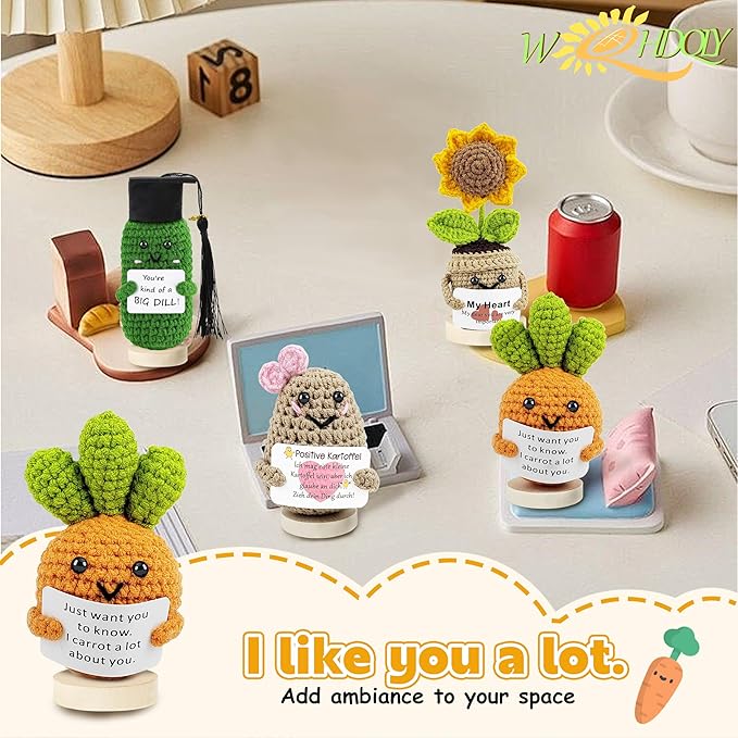 Crochet Potato Bag and Emotional Support Vegetable Bag Combination with Base. Handmade Crochet Cute Vegetables, Perfect for Offices, Universities, Colleagues, Friends, New Year (4PCS)