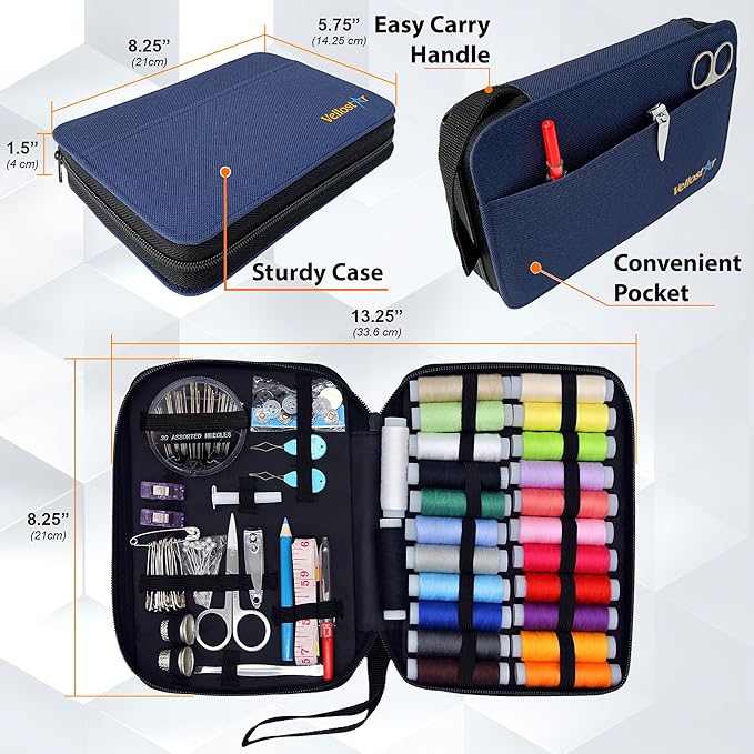 Easy to Use Navy Blue Sewing Kit for Adults and Kids - Needle and Thread Kit with Sewing Supplies and Accessories for Fixing Buttons & Small Repairs, Basic Travel Mending Set for Beginners