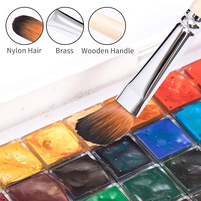 Artist Filbert Paint Brushes Set,9 Pcs Professional Painting Kits with Long Handle Soft Nylon Hair Filbert Brushes for Acrylic Oil Watercolor Gouache