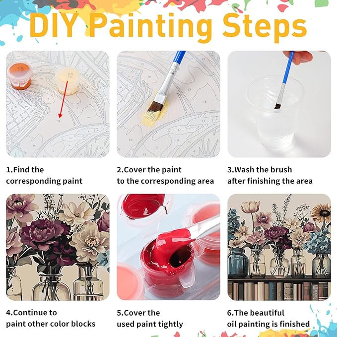 Paint by Numbers for Adult, Vintage Book Paint by Numbers Kit for Adults Beginners, DIY Acrylic Painting on Canvas for Home Wall Art Decor 16x20Inch
