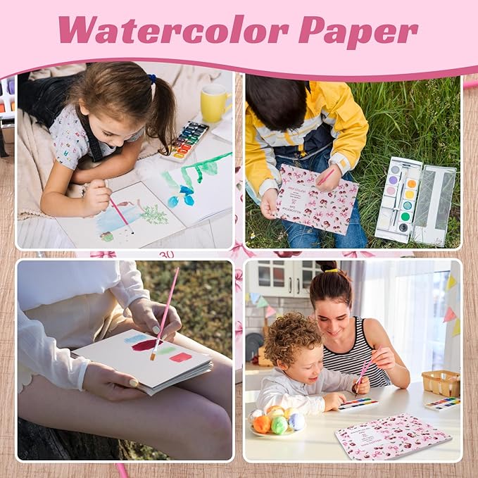 30 Sheets Watercolor Paper Pad with 2 Pcs Watercolor Brush, 140 lb/300 GSM Watercolor Paper Cold Press Tearable Water Color Pad for Art Painting, Drawing, Mixed Media(4x6 Inch)