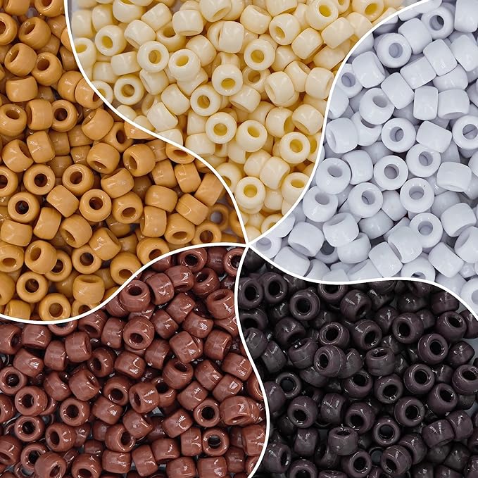 MIIIM 1000PCS 6x9mm Pony Beads Bulk, 5 Styles Brown Pony Beads for Bracelets Making Kit, Kandi, Hair Braids Crafts for Jewelry Making (Brown)