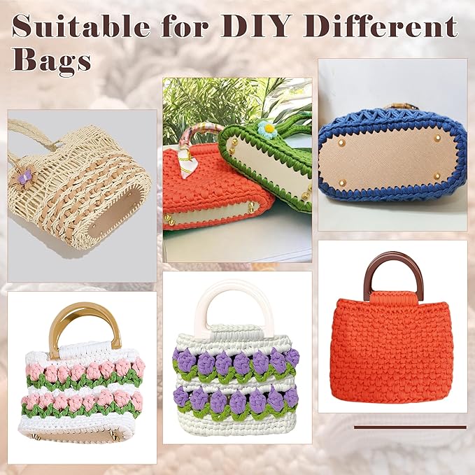 Coitak 4+8 PCS Bag Bases for Crochet with D Shape Purse Handles for Bag Making, 2 PCS Crochet Hooks, 4 Colors Leather Purse Bottoms for Crocheting DIY