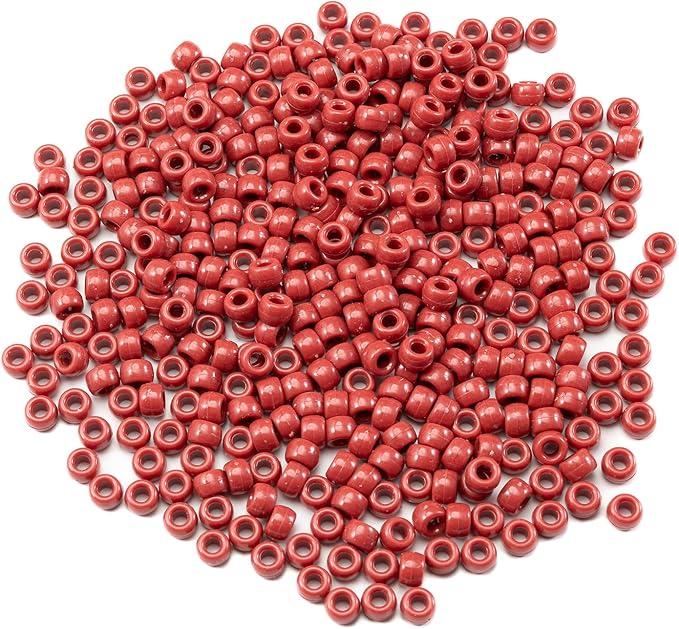 Gxueshan 1000 Pcs Acrylic Wine Red Pony Beads 6x9mm Bulk for Friendship Bracelet Necklace Jewelry Making Pens Hair Braiding Kit