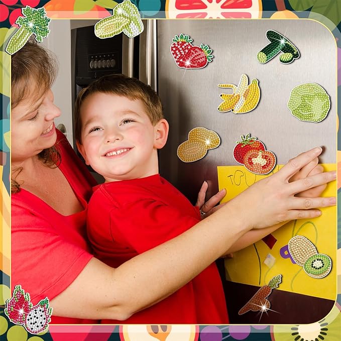 30 Pcs Diamond Art Painting Magnets Kits Vegetables Magnetic Fridge Diamond Art Painting Kits Cute Small Fridge Magnet 5d Round Full Drill Gem DIY Craft Paint by Dots for Adult Beginner Gifts Home