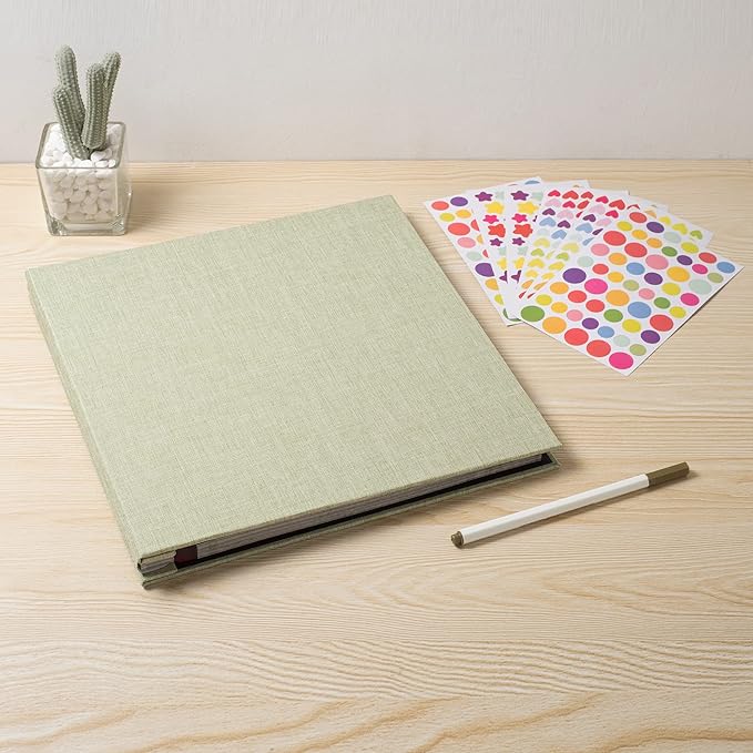 Large Photo Album Self Adhesive for 4x6 8x10 Magnetic Scrapbook Album DIY 60 Black Sticky Pages Linen Cover Photo Album(Grass Green)