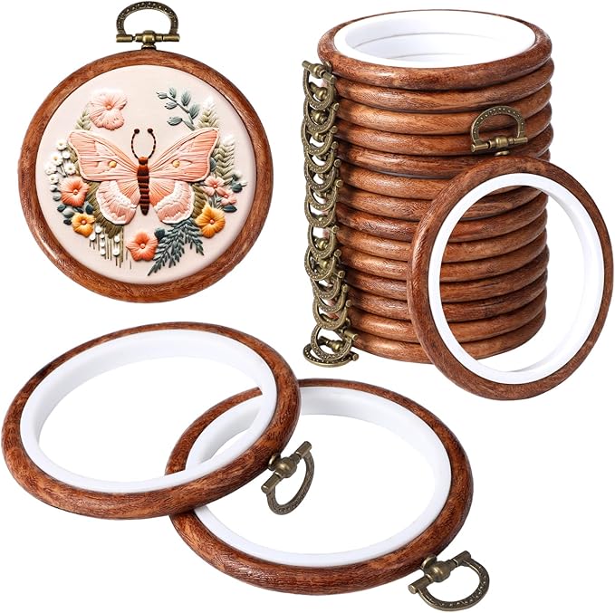 burbell 15 pcs 6 inch round embroidery hoops frame circle rubber hoops ring display cross stitch ornament imitated wood frame kits for spring gifts valentines day craft sewing diy hanging gifts