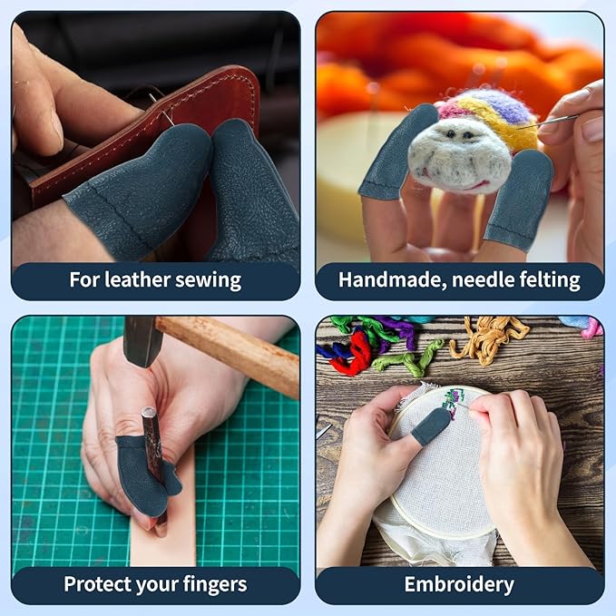 Leather Finger Protector Needle,4 Pairs Needle Felting Knitting Finger Protector, Needle Felting Knitting Finger Thimble Guards Tools, Needlework Fingers Thumb Protection Sleeve Cots(Random Color)