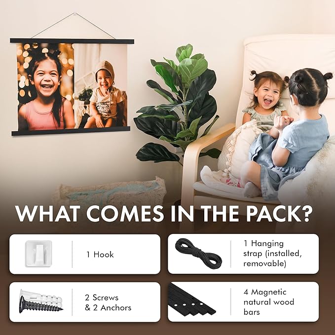 Travelization Magnetic Poster Hanger 36” Poster Frame with Strong Magnets, Complete Hanging Kit for Art, Maps, Pictures, and More, Fits 36x24, 36x40, 36x40, and 36x48, Black