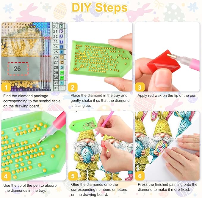 Easter Gnome Diamond Art Hanging Ornaments Kits for Adults, Diamond Painting Pendant Kits, DIY Acrylic 5D Special Shaped Crystal Gem Art Painting Ornament for Home Wall Easter Decor Gift 8x8 Inch