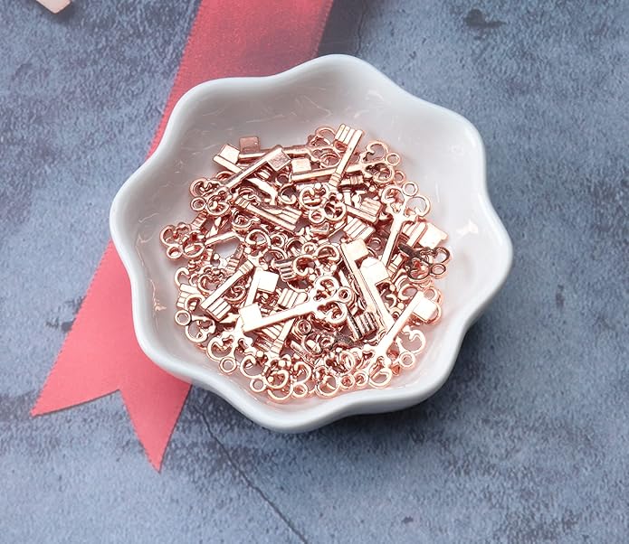 50 Pcs Keys Pendants Beading Supplies Vintage Metal Mini Key Charms for DIY Jewelry Making Kit Handmade Necklace Bracelet Key Ring Chain Earring Party Decoration