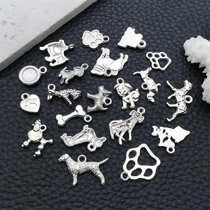 100pcs Craft Supplies Pet Dog Animals Charms Pendants for Crafting Jewelry Findings Making Accessory for DIY Necklace Bracelet (Bright Silver sn861)