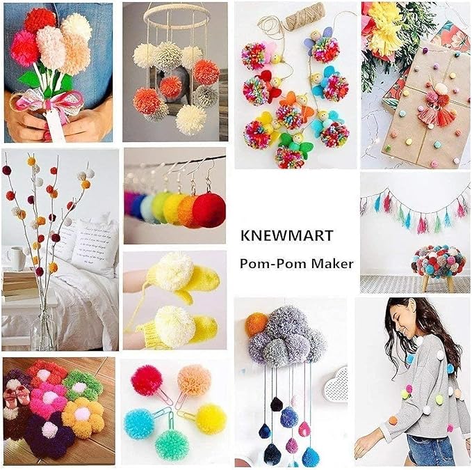 Pompom Makers, 4 Sizes Fluff Ball Weaver Needle Pompom Maker Sets-DIY Pompoms Craft Doll Making Kits Contain 1pcs Scissors + 10pcs Knitting Stitch Markers + 10pcs Plastic Needles(25)