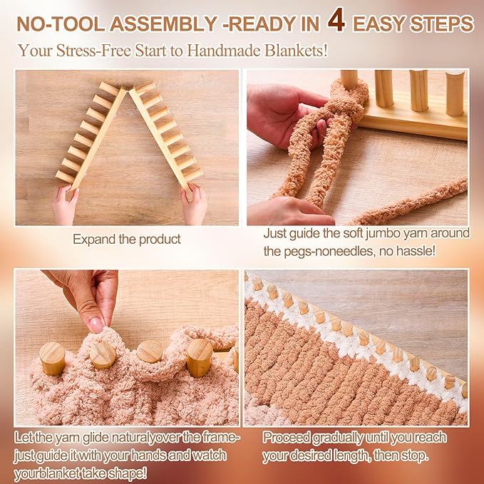 Novabright 28" Chunky Knitting Loom, Foldable Chunky Yarn Loom Adjustable DIY Blanket Knitting kit for DIY Scarves, Pillows, Home Decor, Yarn Craft, Beginner, Portable Hand Weaving Kit
