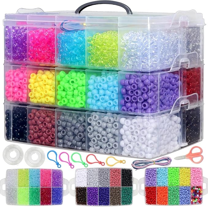 6000Pcs Pony Beads Bulk,30 Colors Rainbow Kandi Bead for Hair Braiding Friendship Bracelet Making Kandi Jewelry Key Chains DIY Crafts Chirstmas Gifts (11000PCS)