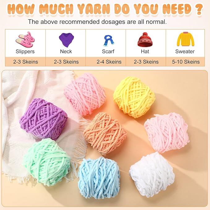 Buryeah 8 Pack Chunky Chenille Yarn for Crocheting Soft Thick Fluffy Yarn for Hand Knitting Bulky Velvet Blanket Plush for Weaving DIY Crafts Each 3.5 oz 55 Yards (Sweet Color)