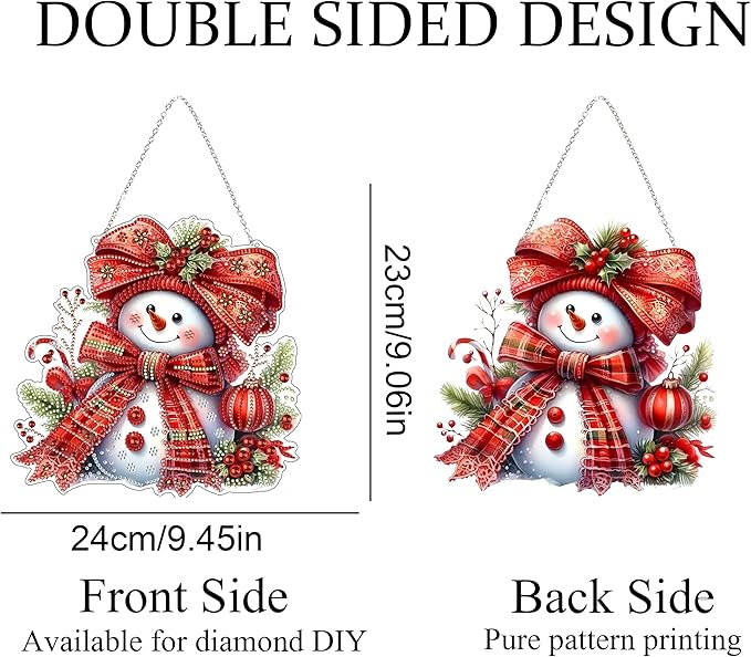 Diamond Art Hanging Kit for Adult,Special Shaped Rhinestone,DIY Acrylic Diamond Art Painting Window Pendants Home Garden Wall Hanging Kits Hanging Ornament,Double Sided. (Christmas Snowman)