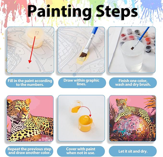 Animal Paint by Numbers Kit for Adults Beginners, Disco Adult Paint by Number Kits on Canvas, Painting by Number, DIY Crafts for Gift Home Decor 16x16 in