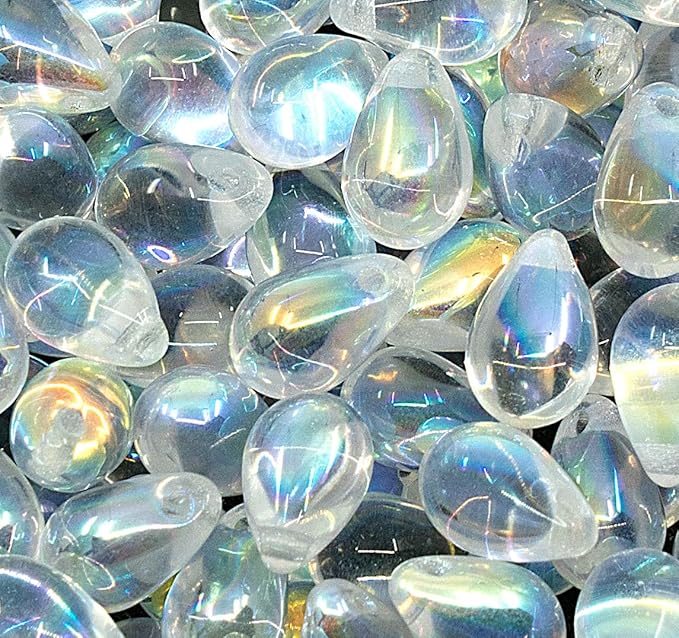 Czech 50-Piece Glass Beads, 6x9mm, Teardrop Transparent Crystal Clear AB