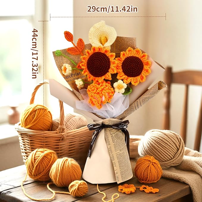 Kogyxe Crochet Kit for Beginners, Crochet Flower Bouquet with Step-by-Step Video Tutorials, Adults Crafts Kits Including Materials Such as Floral Wire, Newspaper for Commemorative Gift