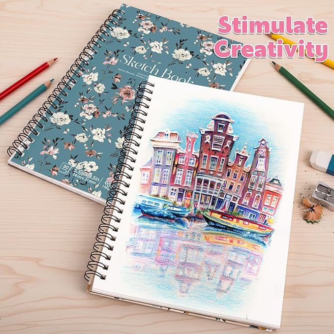 12 pack sketch book, 5.5 x 8.5 inch sketchbook, 68lb/100gsm top spiral bound sketch pad, acid free art supplies drawing painting sketching paper for woman artists (30 sheets each)