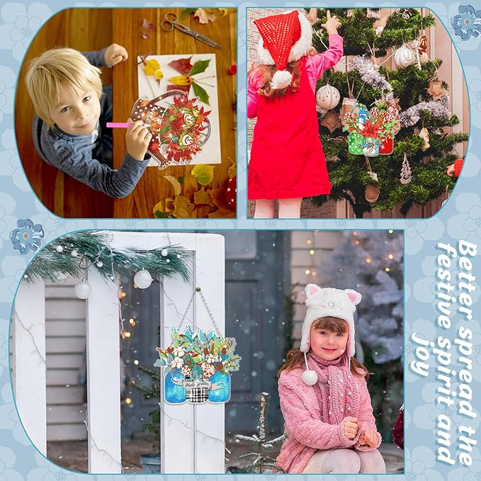 Chitidr 6 Pcs Seasonal Diamond Art Kits Diamond Art Flower Hanging Signs Diamond Art Kits for Adults Diamond Art Ornaments Winter Christmas Diamond Kits for Summer Fall Wall Door Decoration