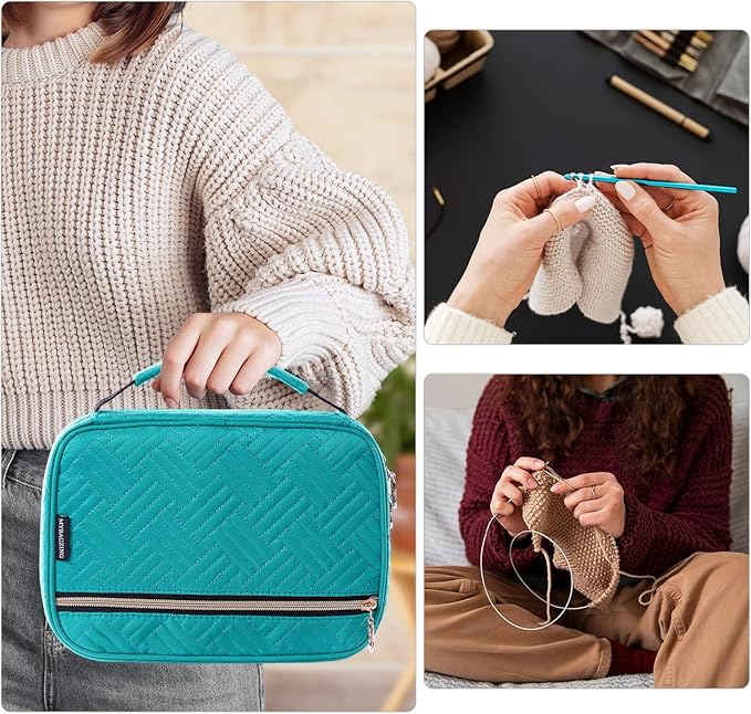Crochet Hook Case Empty - Quilted Crochet Organizer Case- Crochet Hook Holder for Circular Knitting Needles, Crochet Hooks (up to 8") Knitting & Crochet Supplies - Knitting Accessories