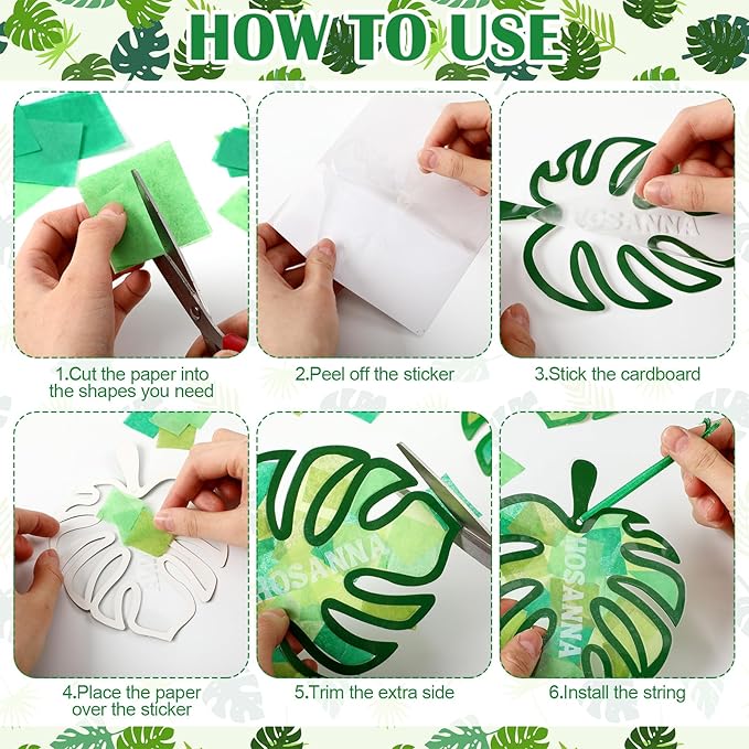 Motipuns 32 Sets Palm Sunday Suncatchers Craft Kits Easter Lent DIY Palm Leaf Tissue Paper VBS Crafts Stained Glass Effect Tissue Paper Kit for Religious Christian Holy Week Window Art