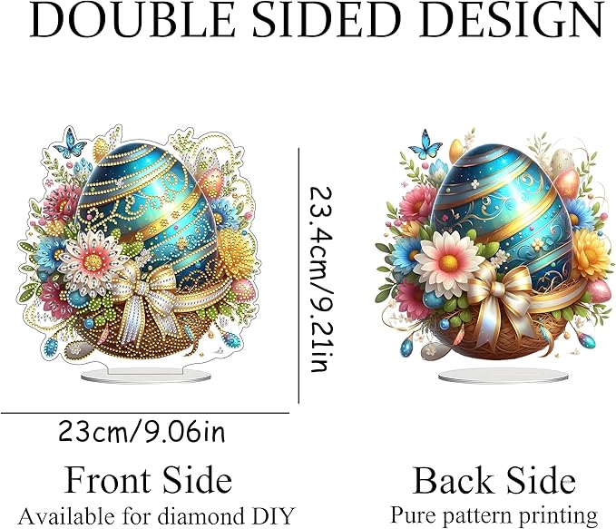 JJFox DIY Tabletop Diamond Art Painting Kit,Desktop Ornament Special Shaped Rhinestone Desk Placement Ornament,Home Stand Up Gem Painting Craft Kit Gift Double Sided (Easter Egg)