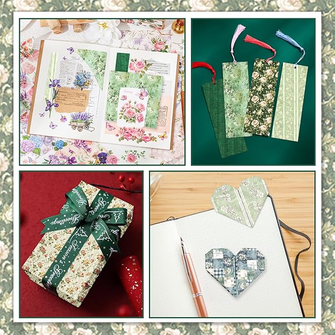24 Sheets Scrapbook Paper 12" Double-Sided Photo Backdrop Patterned Craft Paper 160gsm for Junk Journals Greeting Cards Album Decoration(Floral Design D)