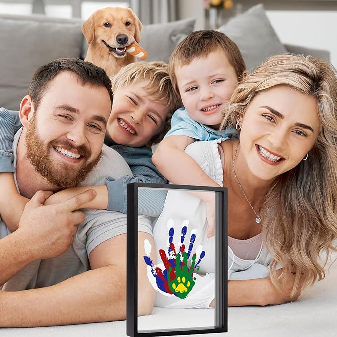 guanshiya family handprint kit, diy art print wooden frame for family night, gifts for new parents, adoption gifts, 5 non-toxic paints (black)
