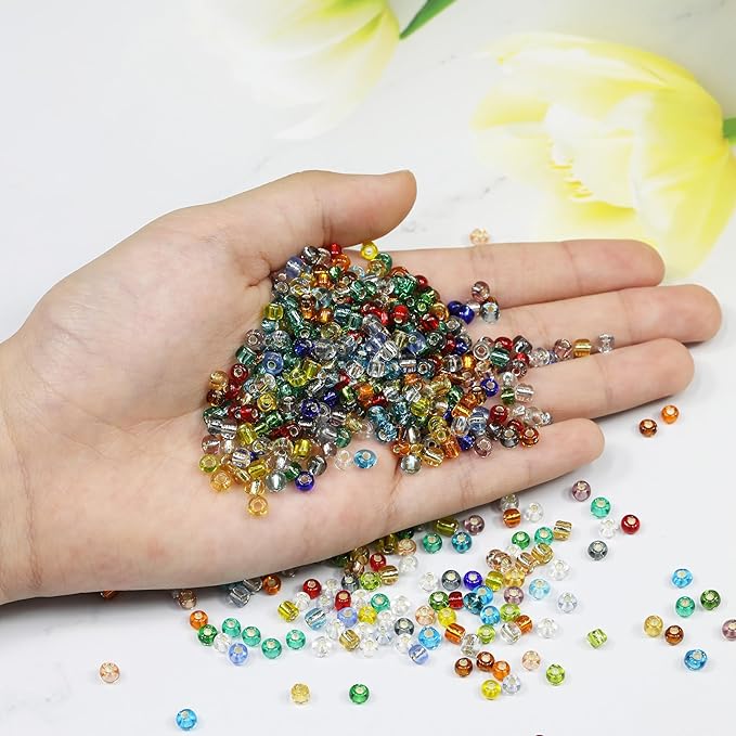 Bala&Fillic Size 4mm Seed Beads About 3000pcs in Box, 6/0 Glass Silver Lined Seed Beads for Making Bracelet Necklace Earring Jewelry (About 130pcs/Color, 24 Colors)