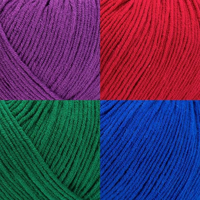 Cotton Yarn Kit - 4 Multicolor Balls Soft Sport Weight Yarn for Crochet & Amigurumi - 50g / 175yds Each & 10 Stitch Markers (H15 - Vibrant-2)