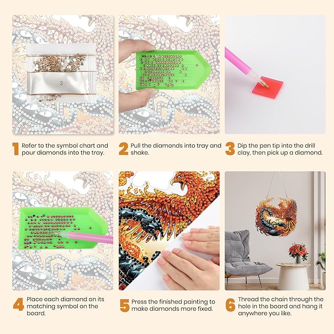 MXJSUA Scorpion and Phoenix Diamond Art Hanging Kits for Adults Beginners, DIY Acrylic Special Shaped Crystal Animals Diamond Gem Art Pendant Drills Painting Ornament for Home Wall Decor and Gift