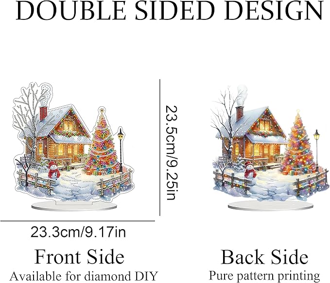 JJFox DIY 5D Tabletop Diamond Art Painting Kit, Desktop Ornament Special Shaped Rhinestone Desk Placement Ornament,Home Stand Up Gem Painting Craft Kit,Gift (Christmas House-2)