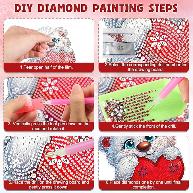 DOMROM Bear Diamond Art Hanging Kits for Adults Beginner, Special Shaped Crystal Diamond Painting Bear Pendant, DIY Diamond Art Suncatchers Animal for Home Garden Wall Decor Gift