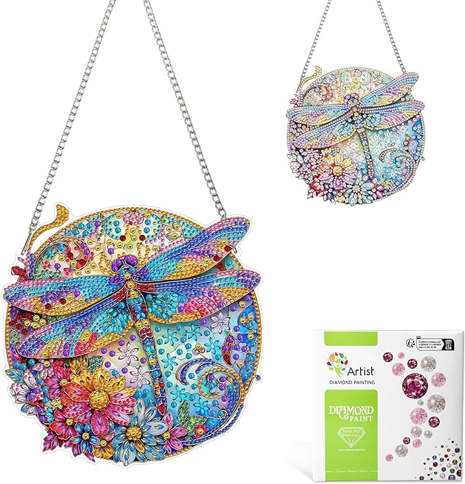 MAXBYE Hanging Dragonfly Diamond Art Painting Kits for Adults Beginners, DIY 5D Special Shaped Crystal Painting Diamond Kits Hanging Ornament for Gift Home Wall Door Decor