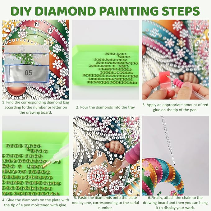 MEIYUDA Easter Gnomes Diamond Art Hanging Kits for Adult, Easter Eggs Diamond Painting Hanging Kits Ornaments, DIY Special Shaped Rhinestone Window Pendants kit for Home Garden Wall Decor Gift