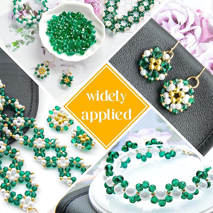 1500 Pcs Crystal Glass Beads for Jewelry Making – 12 Styles Bicone, Rondelle, Cube, Teardrop & 3mm Spacer Beads, DIY Bracelet Necklace Earring Craft Kit(Malachite Green)