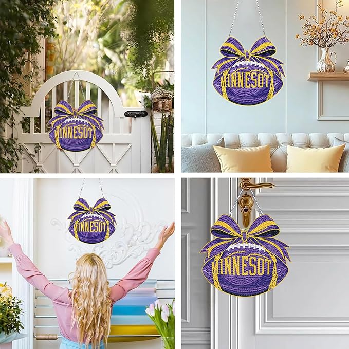 Rertcioph Football Diamond Art Hanging Kit for Adults, DIY Acrylic 5D Diamond Painting Hanging Ornament for Minnesota Home Wall Decor and Gift