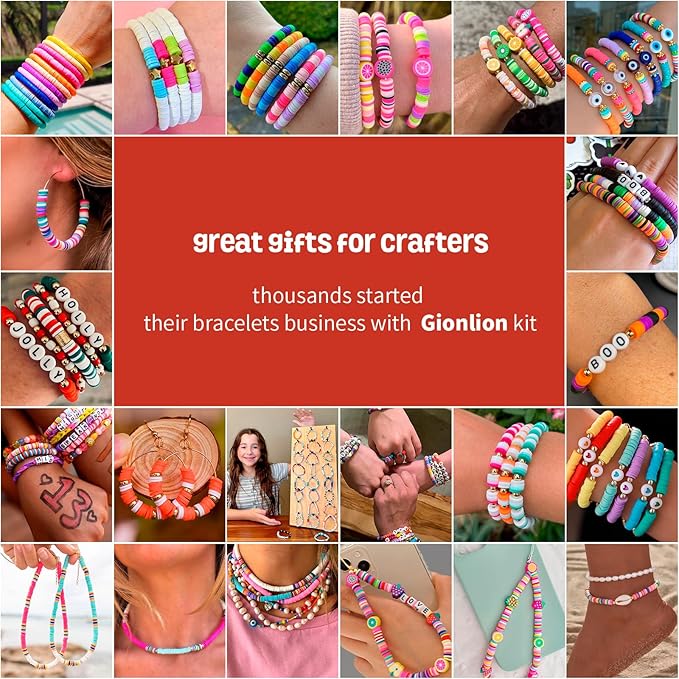 Gionlion Christmas Bracelet Making Kit, Clay Beads Friendship Bracelet Kit Christmas Crafts Gifts, Gold Beads Charm Bracelet Maker Set Preppy Jewelry Making Kit Gifts