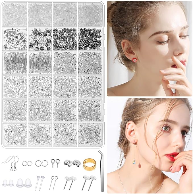 Thrilez 3080Pcs Earring Supplies Kit - Includes Hooks, Backs, Rings, Pins, Posts and Tools for Making and Repairing