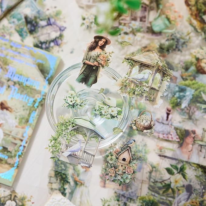 Uideyvi Spring Theme Sticker Scrapbooking Supplies for Junk Journal, 20 Sheets PET Stickers(TZ-001-008)