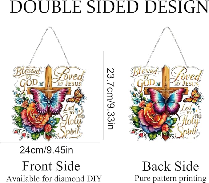 DIY Diamond Art Painting Wreath Kits,Special Shaped Rhinestone Hanging Ornament Diamond Art Window Pendants for Gift Home Garden Wall Hanging Kits,Double Sided (Cross)