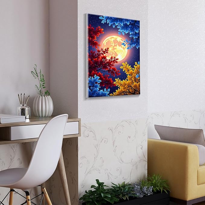 ATDMS Paint by Numbers Kit for Adults with Frame Moon Adult Paint by Number Kits Framed Canvas Flowers Paint by Number with Easel DIY Acrylic Oil Painting Kits for Home Wall Decor 8x12 Inch