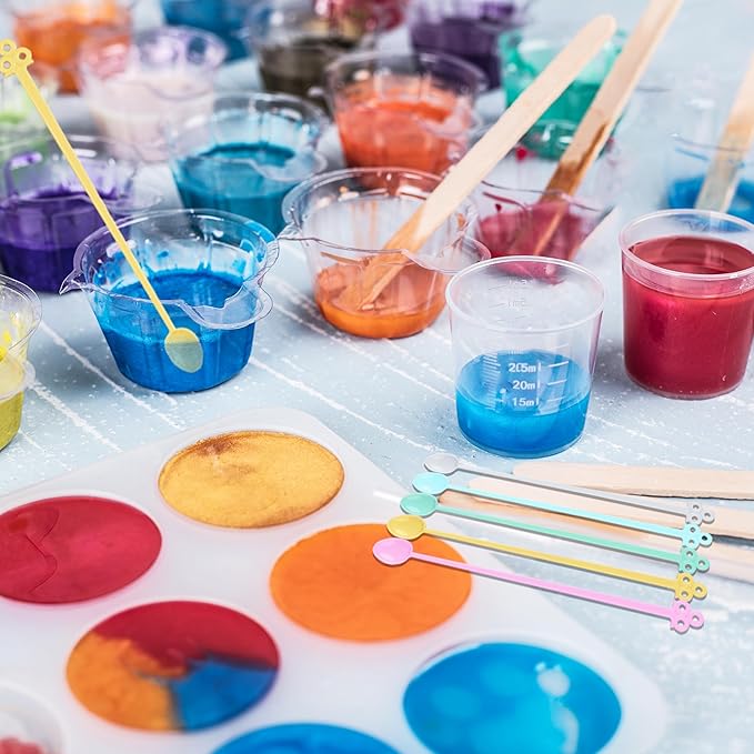 LET'S RESIN Epoxy Mixing Cups Kit,200Pcs, Plastic, 30ml Disposable Measuring Cups,50 Wooden Stirring Sticks for Paint Mixing, Jewelry Making