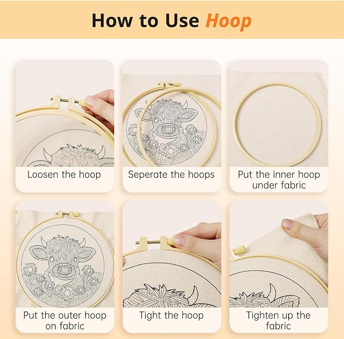 CYANFOUR Punch Needle Kits for Beginner, DIY Punch Needle Kit Adults Beginner Include 2 Pre-printed Fabrics, Embroidery Hoop, Threads, Easy for Adults & Children, Craft Gifts and Decorations 20*20cm