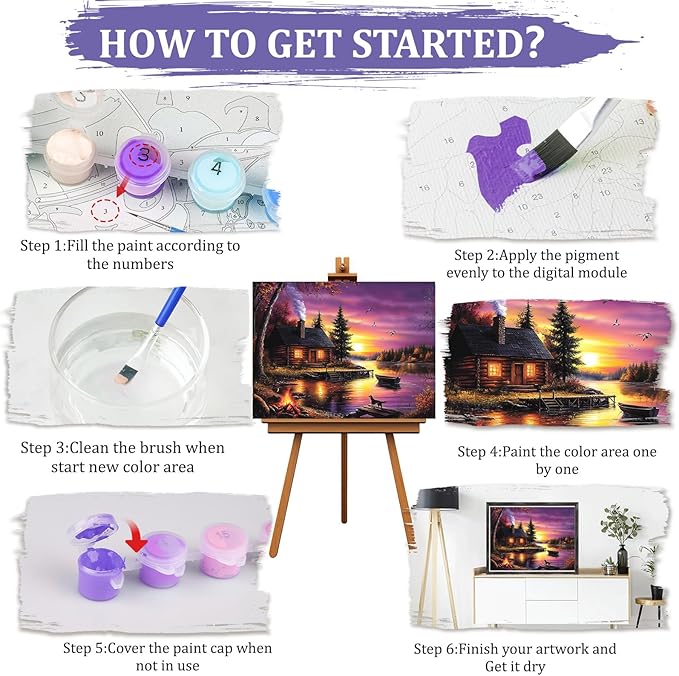 MAXBYE Lake House Paint By Numbers Kits for Adults Beginner, Autumn Landscape Adult Paint By Number On Canvas, Easy Oil Painting Kits for Home Wall Decor Gift 16x20 Inch