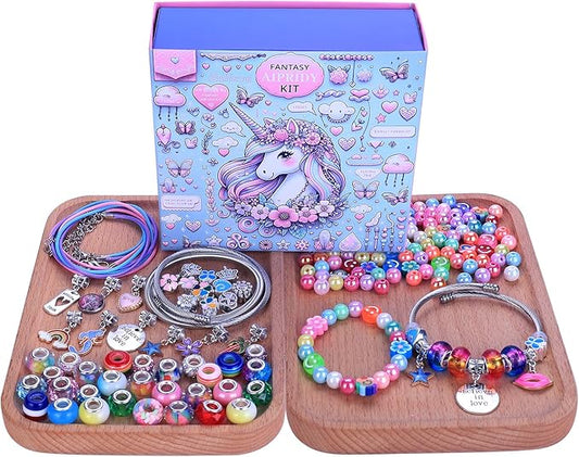 aipridy 208 pieces charm bracelet making kit,unicorn mermaid crafts gifts set can inspires imagination and creativity,jewelry making kit perfect gifts for girls 5-12 years old (pink+aqua unicorn)
