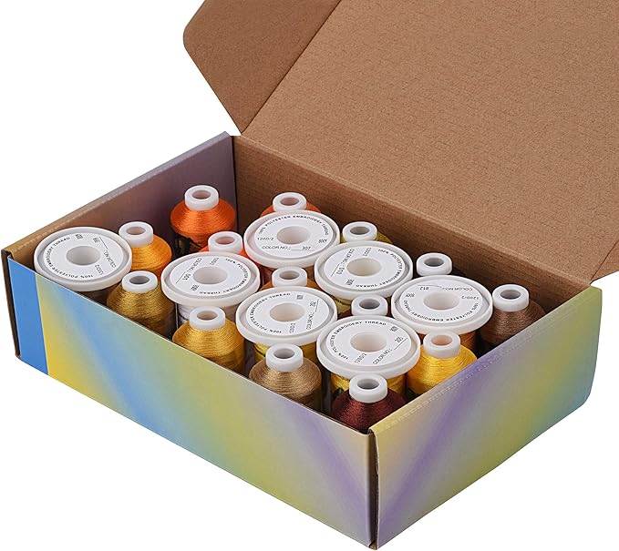 Simthread Embroidery Machine Thread Kit 800Y 21 Spools Brown and Gold Colors for Professional Embroidery Design